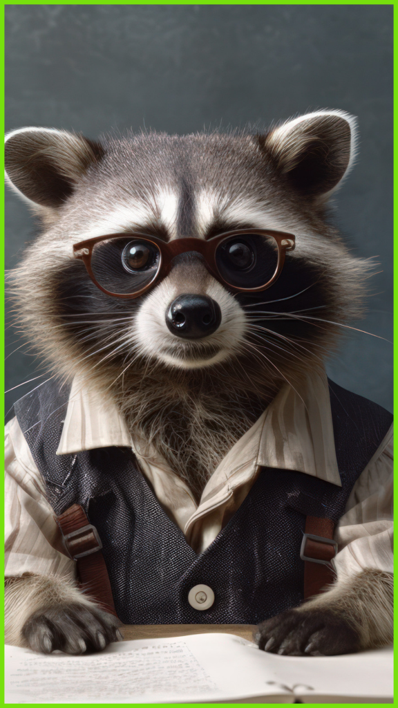 Waschbär mit Brille der mental unterstützt